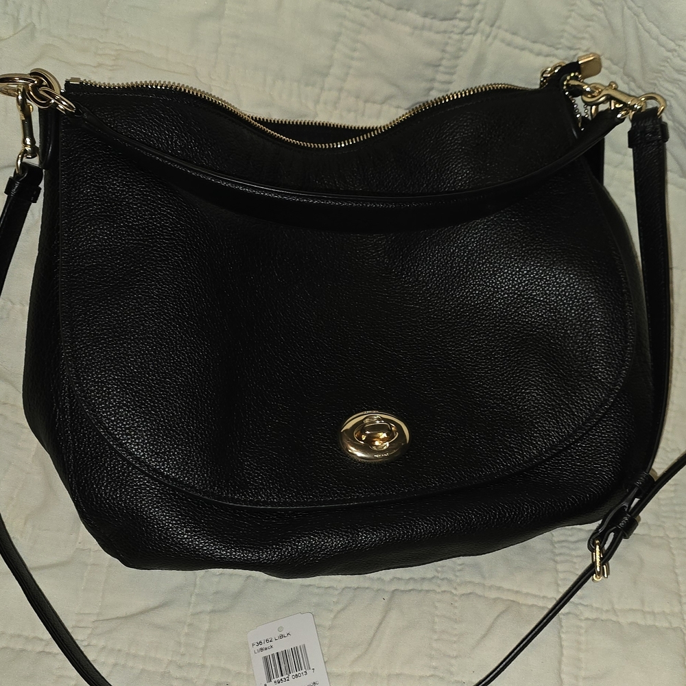 Coach Black Shoulder Bag with Gold Accents